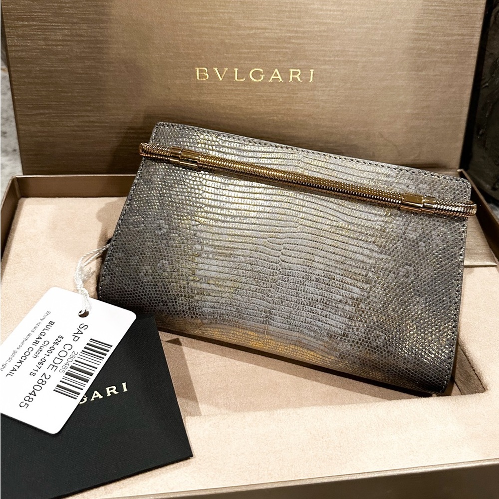Bvlgari Serpenti "Tubogas" Stingray Lizard Metallic Chain Clutch. NEW WITH BOX - Picture 10 of 15